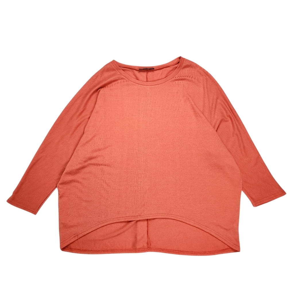 Zanzea Collection Coral Orange Tunic Top 3/4 Sleeve Hi Low Hem Size XXXXL - Picture 3 of 15